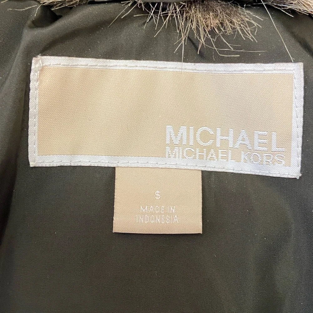 Michael Kors Brown Down Puffer Coat Women’s Small Faux Fur Hood Winter Jacket